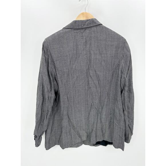 August Max Woman Blazer Women 16W Black Grey Silk Wool Blend Three Button - Picture 2 of 7